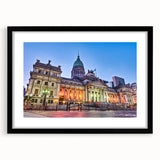Extra large abstract art print depicting a vibrant, colorful Argentine landscape on a textured canvas, framed in black.