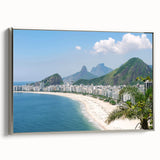Framed canvas of a vintage-style landscape painting depicting a colorful Brazilian scene.