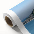 Art deco poster of a Brazilian landscape in soft pastel shades on rolled canvas, ideal for nursery wall art.