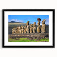 Abstract art print of a colorful, textured scenery in South America on a large framed black mat, ideal for living room decor.