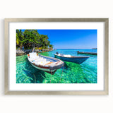 Textured abstract art print of a South American scenery in muted earth tones, framed with a silver mat.
