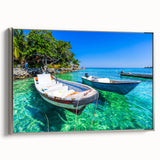 Framed canvas landscape art painting depicting a vibrant, colorful Colombian scenery.