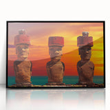 Framed acrylic print of Easter Island scenery in muted earth tones, ideal for modern art wall decor.