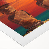 Art deco poster featuring Easter Island statues in muted earth tones on rolled canvas, suitable for dining room decor.