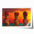 Rolled print of Easter Island scenery in muted earth tones, ideal for art wall dining room placement.