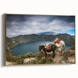 Framed canvas depicting a vintage-style landscape of a South American scene, using black and gold tones.