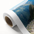 Art deco poster of Machu Picchu in muted earth tones on rolled canvas, ideal for nursery wall art.