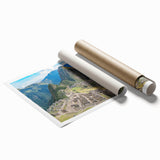 Extra large rolled print of Machu Picchu in muted earth tones, suitable for classy bathroom or large living room decor.