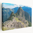 Stretched canvas art of Machu Picchu in muted earth tones, ideal for kitchen wall art.