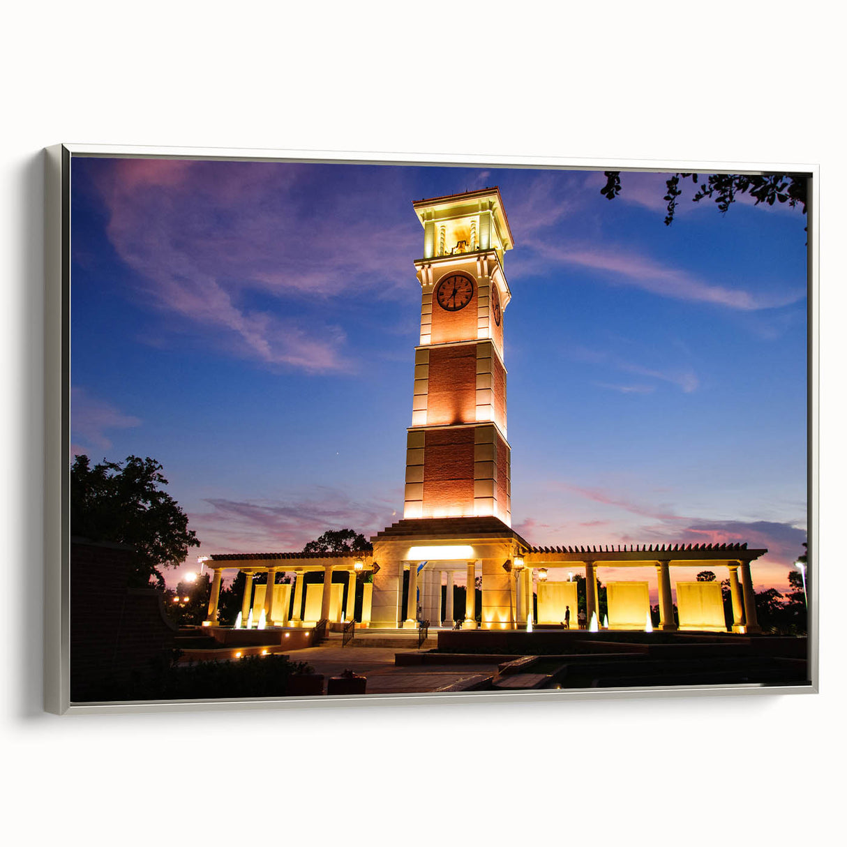 Landscape art painting of Alabama scenery on framed canvas, featuring muted earth tones and vintage poster style.