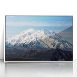 Acrylic print of Denali, Alaska with soft blue and white tones in an art deco style, suitable for modern nursery decor.