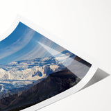 Extra large wall art featuring line art flowers on a rolled print, set against Alaska's Denali scenery.