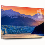 Acrylic glass print of a serene Alaskan landscape in cool blue and green tones, ideal for bedroom or dining room decor.