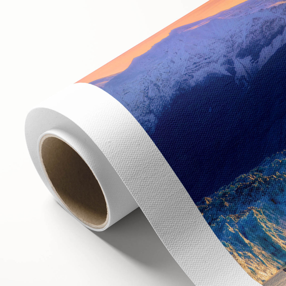 Art Deco poster of Alaska scenery in muted blue and white tones on rolled canvas, suitable for nursery wall art.
