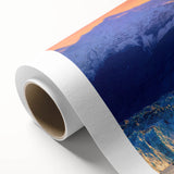 Art Deco poster of Alaska scenery in muted blue and white tones on rolled canvas, suitable for nursery wall art.