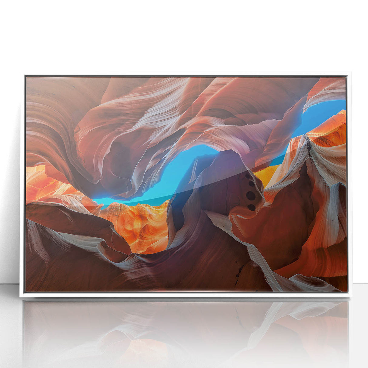 Art deco poster of Antelope Canyon in muted earth tones, framed acrylic, suitable for modern art wall decor.