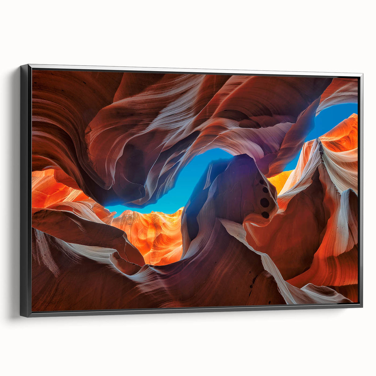Black and white framed canvas of Antelope Canyon in Arizona, ideal for bedroom wall decor.