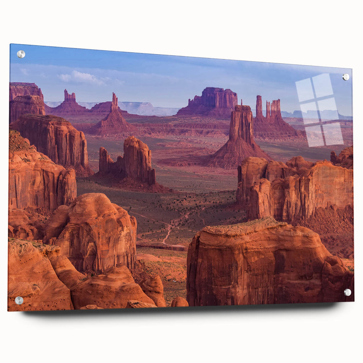Acrylic print of the Grand Canyon in natural hues, ideal for dining room decor.