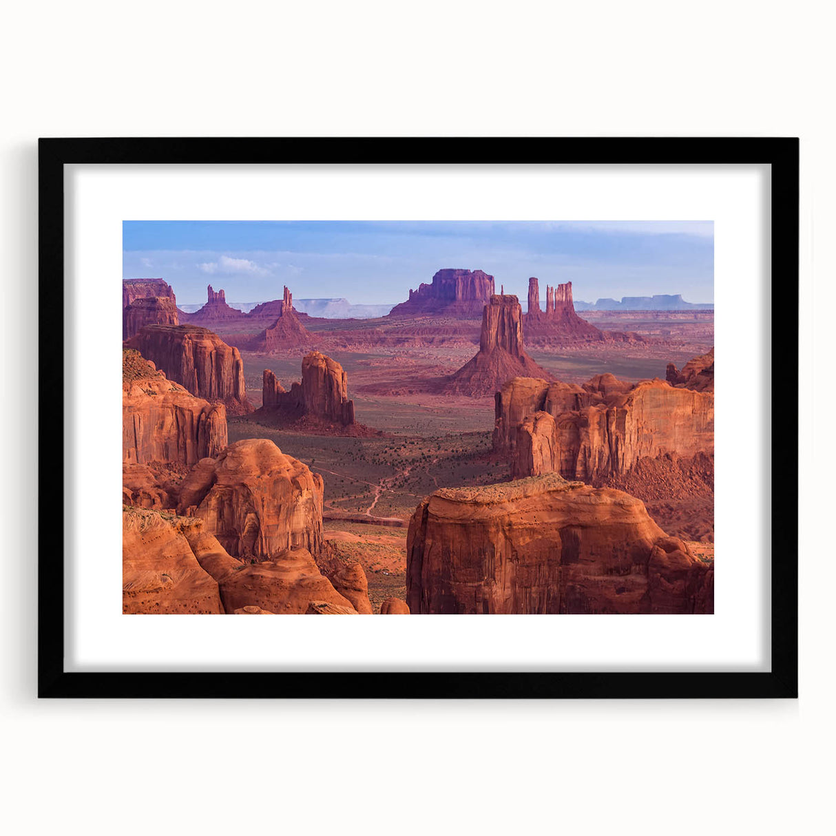 Extra large colorful art print of the Grand Canyon in vibrant red and orange tones on a textured canvas.