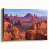 Framed canvas of the Grand Canyon in vintage poster style, featuring a landscape with golden and black hues.