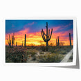 Extra large rolled print of Sonoran Desert scenery, featuring vibrant sunset hues, ideal for art wall dining room.