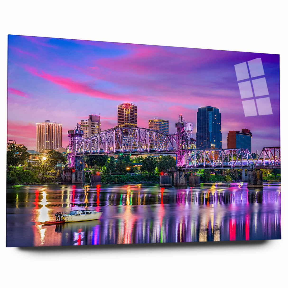 Acrylic print of a large abstract depiction of Arkansas scenery in muted earth tones, ideal for bedroom or dining room art.