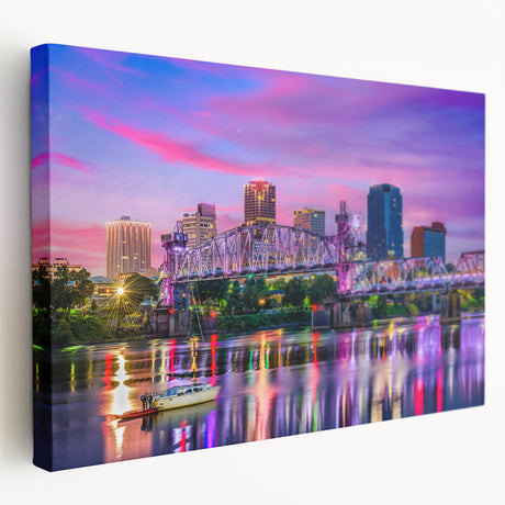Arkansas landscape on large stretched canvas, featuring muted greens and blues, ideal for kitchen wall art.