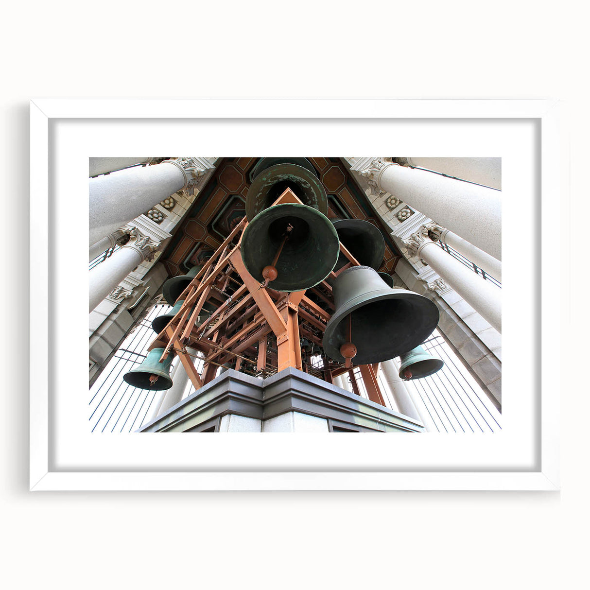 Abstract art print of Berkeley scenery in muted earth tones on a white matted frame, suitable for dining room decor.