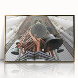 Mid-century modernist acrylic print of Berkeley, California in gold tones, ideal for modern art wall decor.