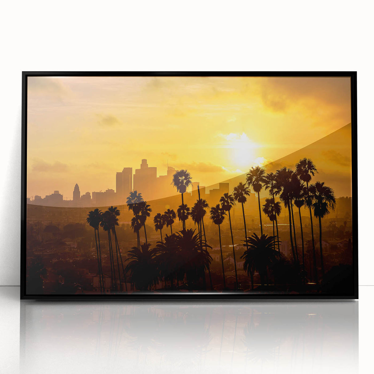 Large abstract wall art depicting Beverly Hills in muted earth tones, framed in black acrylic.