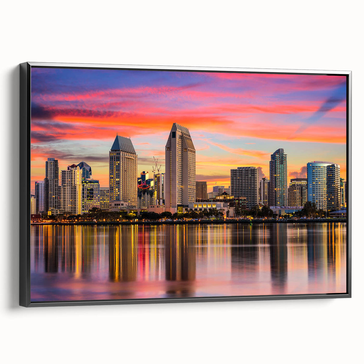 Black and white landscape art painting of Coronado, California on framed canvas, suitable for bedroom wall decor.