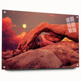 Acrylic print of Joshua Tree landscape in muted earth tones, suitable for bedroom or dining room decor.