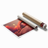 Joshua Tree landscape in muted earth tones on a large rolled canvas, ideal for classy bathroom wall art.