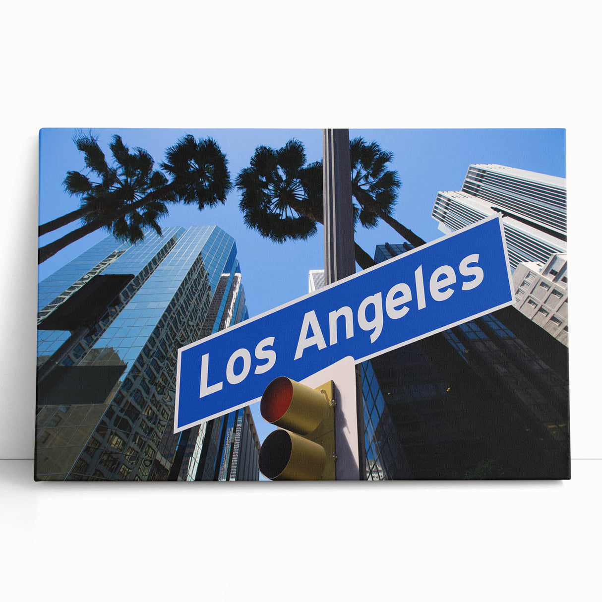 Black and white photograph of Los Angeles cityscape on stretched canvas, ideal for kitchen wall art or bedroom decor.