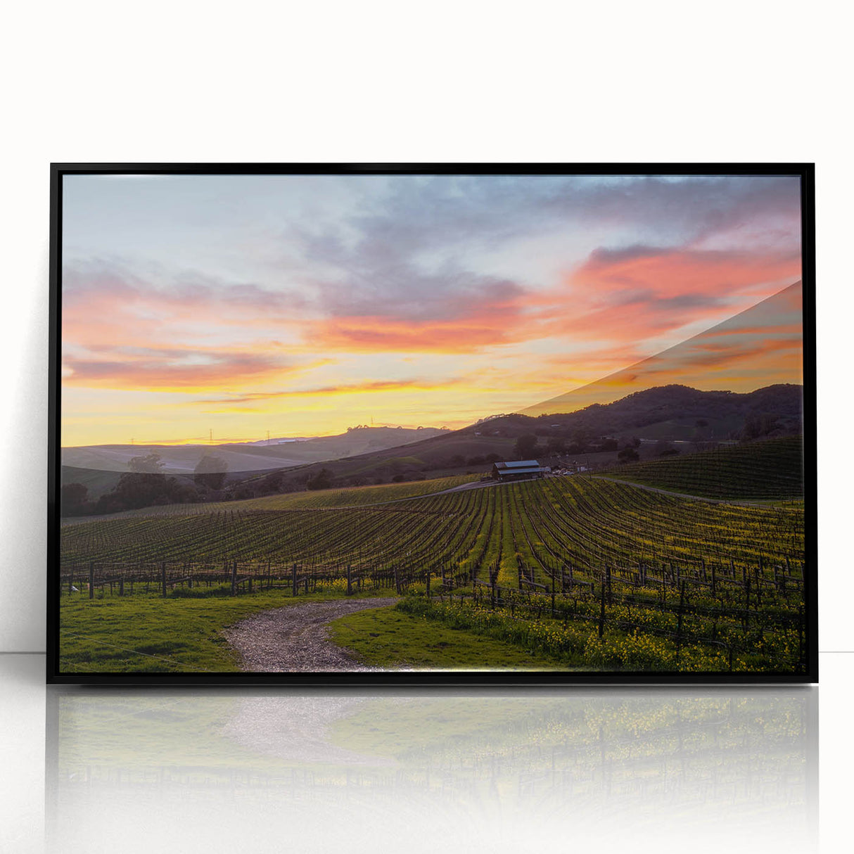 Large abstract wall art depicting California's Napa Valley in muted earth tones on a framed acrylic panel.