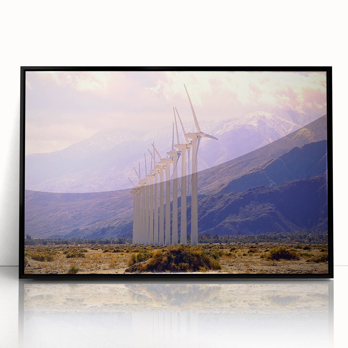 Large abstract wall art featuring a Palm Springs scenery in mid-century modernist style.