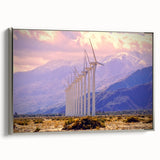 Framed canvas landscape art painting featuring a vintage-style Palm Springs scene with colorful skies and black silhouettes…
