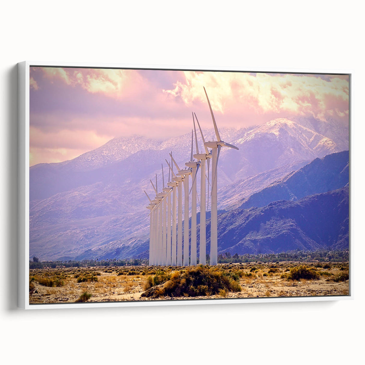 Vintage poster art of Palm Springs with colorful palm trees on extra large framed canvas, ideal for living room decor.