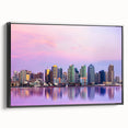 Black and white framed canvas of San Diego landscape, ideal for bedroom wall decor.