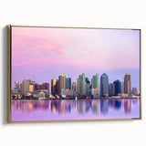 Framed canvas depicting a vintage-style San Diego landscape in black and gold tones, ideal for bedroom wall art.