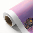 Art deco poster of San Diego skyline in pastel shades on rolled canvas, ideal for nursery wall art.