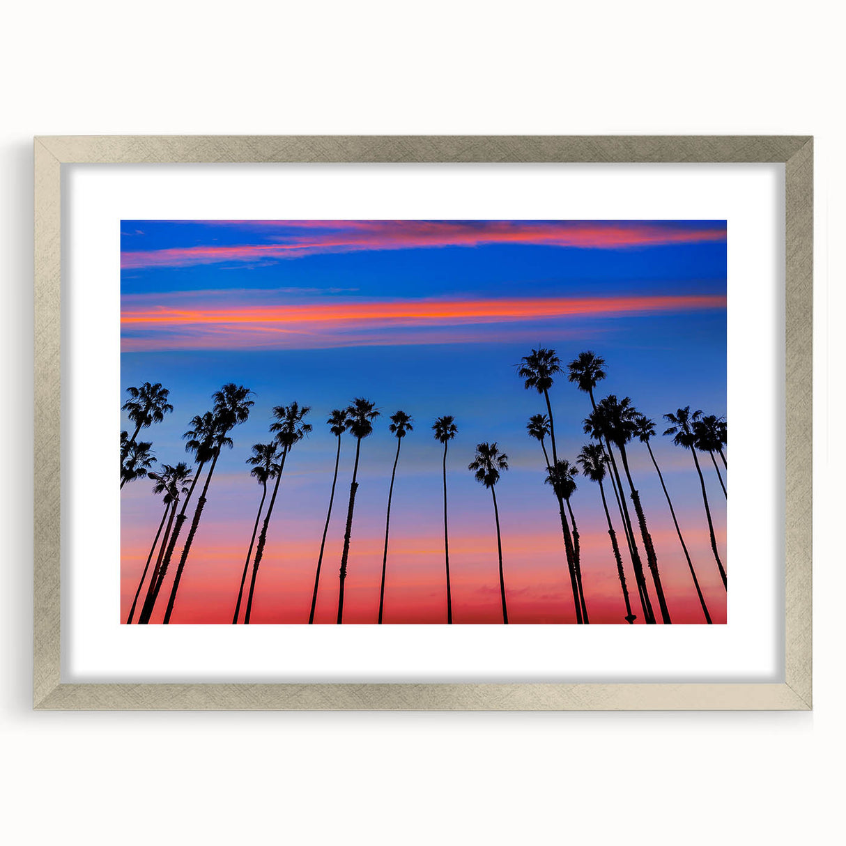 Textured abstract art print of Santa Barbara scenery in muted earth tones on a framed silver mat.