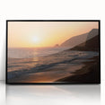 Large abstract wall art depicting Santa Monica in muted blue and green acrylic, framed in black.