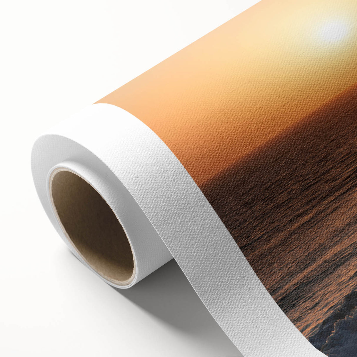 Art Deco poster of Santa Monica scenery in muted blue and peach tones on rolled canvas, ideal for nursery wall art.