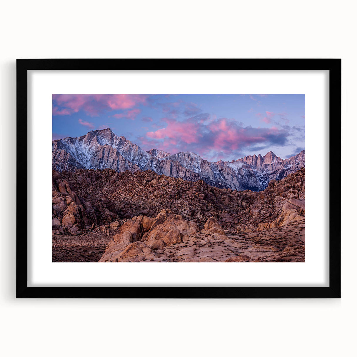 Extra large abstract art print of Sierra Nevada in vibrant colors on textured canvas, suited for living room decor.