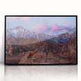 Large abstract wall art depicting the Sierra Nevada in muted earth tones, framed in black acrylic, suitable for modern decor.