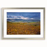 Textured abstract art print depicting Sonoma scenery, in muted earth tones on a framed canvas, suitable for bedroom decor.