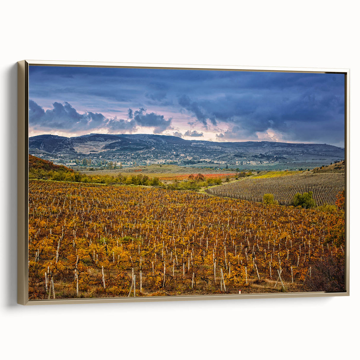 Vintage poster art of California's Sonoma scenery on extra large framed canvas with colorful palette.