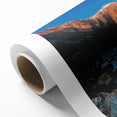 Art Deco style poster of Yosemite scenery on rolled canvas, featuring muted earth tones, ideal for nursery wall art.