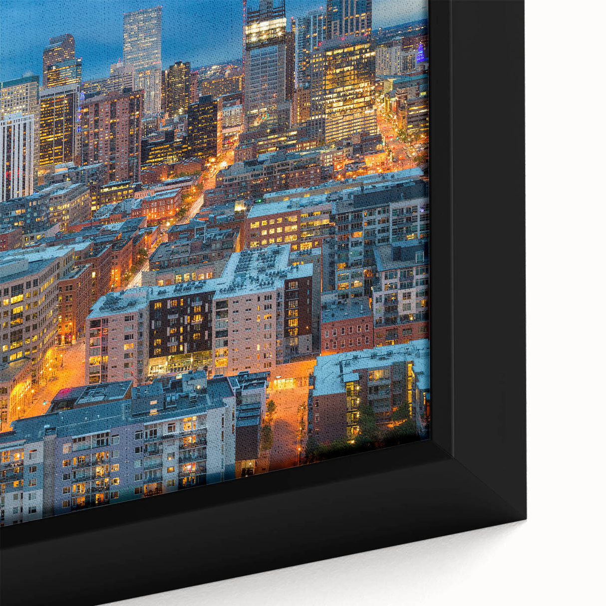 Black wall art featuring a textured close-up of Denver scenery in vibrant colors on a framed canvas.